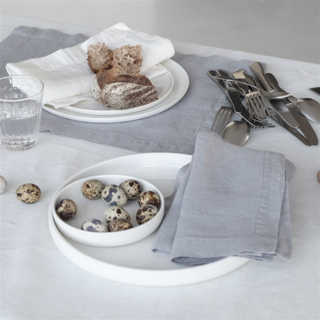 Lario Pale Grey Linen Table Cloth, Runner, Placemats & Napkins