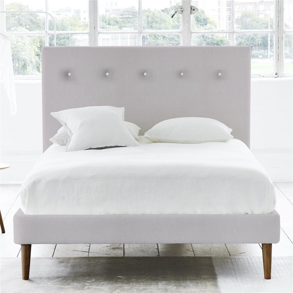 Polka Bed - White Buttons - Superking - Walnut Leg - Brera Lino Pla...