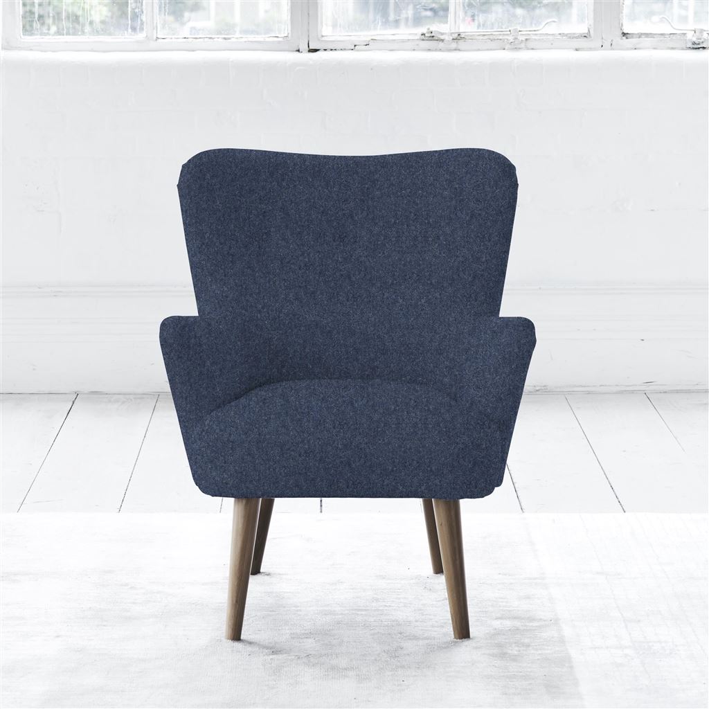 Florence Chair - Self Buttons - Walnut Leg - Cheviot Indigo