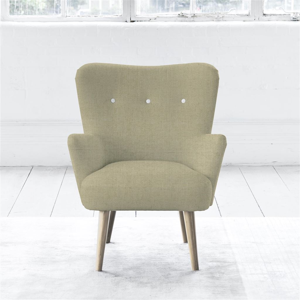Florence Chair - White Buttons - Beech Leg - Elrick Hessian