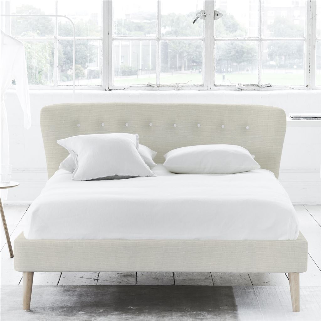 Wave Bed - White Buttons - Superking - Beech Leg - Conway Ivory
