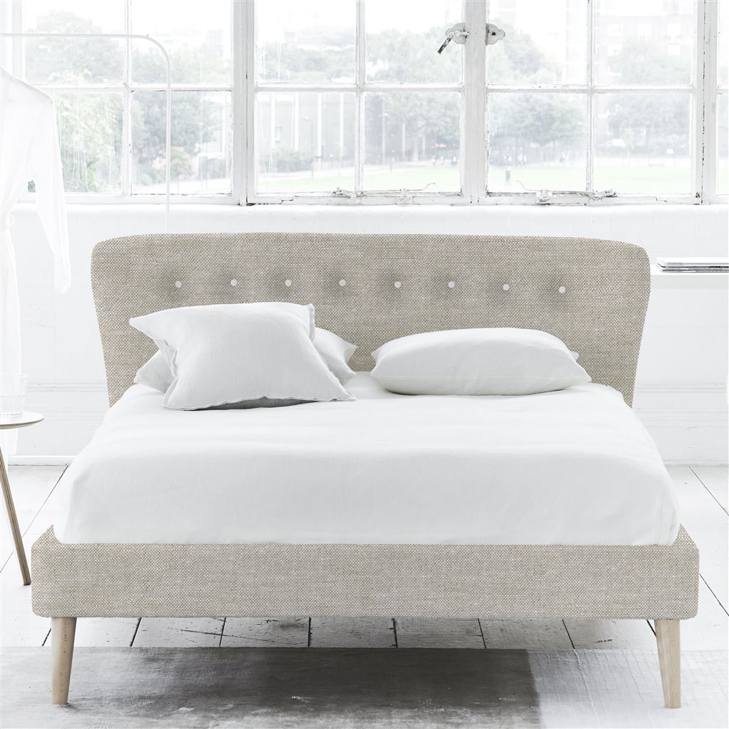 Wave Bed - White Buttons - Superking - Beech Leg - Conway Linen