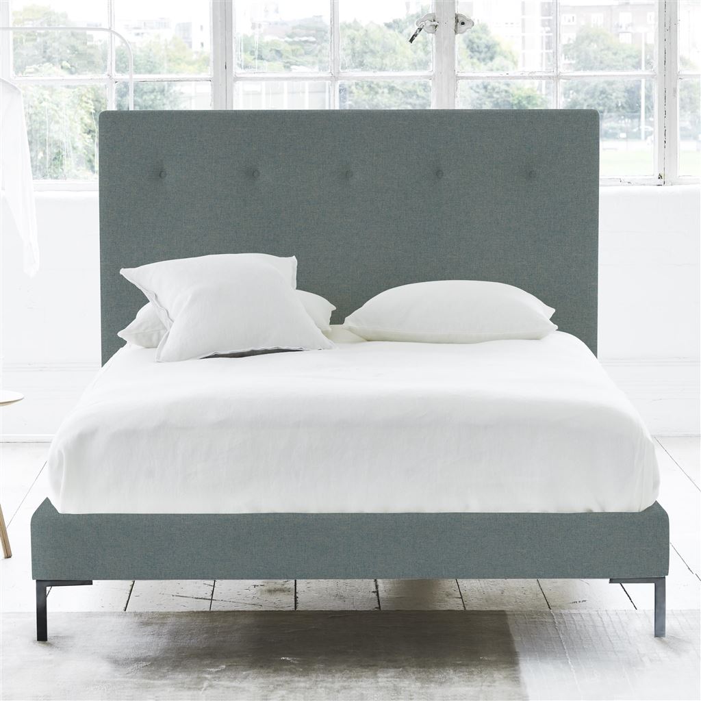 Polka Bed - Self Buttons - King - Metal Leg - Rothesay Aqua