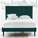 Polka King Bed - White Buttons - Walnut Legs - Cassia Azure