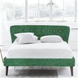 Wave Superking Bed - White Buttons - Walnut Legs - Zaragoza Emerald