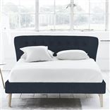 Wave Double Bed - Self Buttons - Beech Legs - Brera Lino Denim