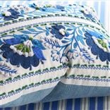 Enamel Flower Indigo Cotton Decorative Pillow