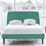 Cosmo Bed - White Buttons - Double - Walnut Leg - Cassia Ocean