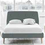 Cosmo Bed - White Buttons - Double - Beech Leg - Rothesay Aqua