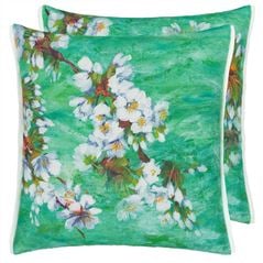Fleur D'assam Emerald Green Floral Throw Pillow