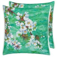 Fleur D'assam Emerald Linen Decorative Pillow