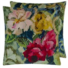Tapestry Flower Vintage Green Velvet Cushion