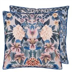 Ikebana Damask Slate Blue Floral Throw Pillow