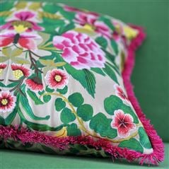 Ikebana Damask Embroidered Fuchsia Floral Throw Pillow