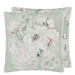 Fleur Blanche Eau De Nil Cotton Cushion