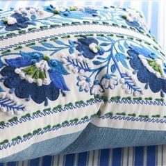 Enamel Flower Indigo Cotton Decorative Pillow