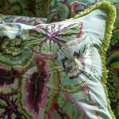 Leaf Glaze Emerald Embroidered Cotton Cushion