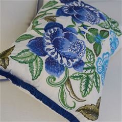 Isabella Embroidered Cobalt Linen Decorative Pillow 