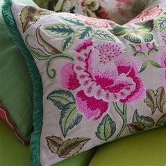 Coussin Isabella Embroidered Fuchsia Linen 