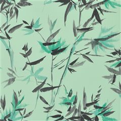 Bamboo - Wide Jade Floral Green Wallpaper