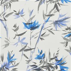 Bamboo - Wide Cobalt Floral Blue Wallpaper