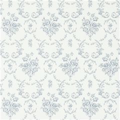 Saratoga Toile Iris Floral Blue Wallpaper