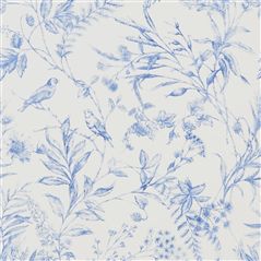 Fern Toile Bluebell Floral Blue Wallpaper