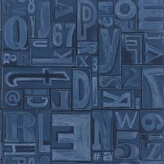 Copeley Letterpress Ink Geometric Blue Wallpaper