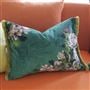 Fleurs D Artistes Velours Vintage Green Cushion