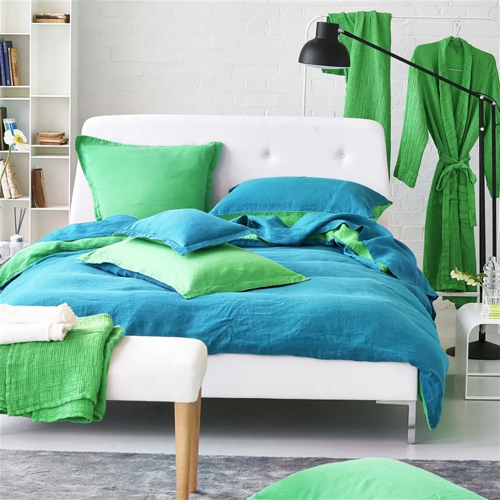 Biella Emerald Teal Plain Green Linen Bed Linen Designers Guild