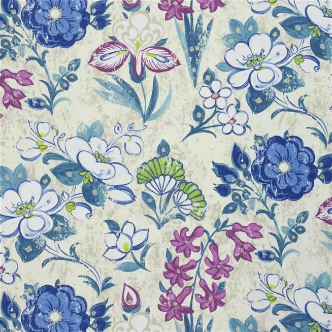 lotus flower - teal fabric | Designers Guild