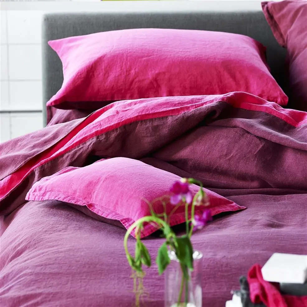 Biella Fuchsia Cassis Plain Pink Linen Bed Linen Designers Guild