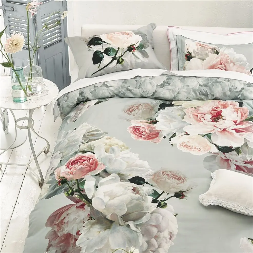 Peonia Grande Zinc Floral Grey Bed Linen Designers Guild