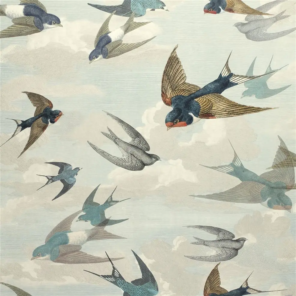 Chimney Swallows Sky Blue Wallpaper John Derian Designers Guild